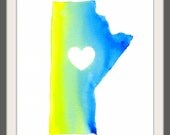 i love manitoba map watercolour print: 8 x 10
