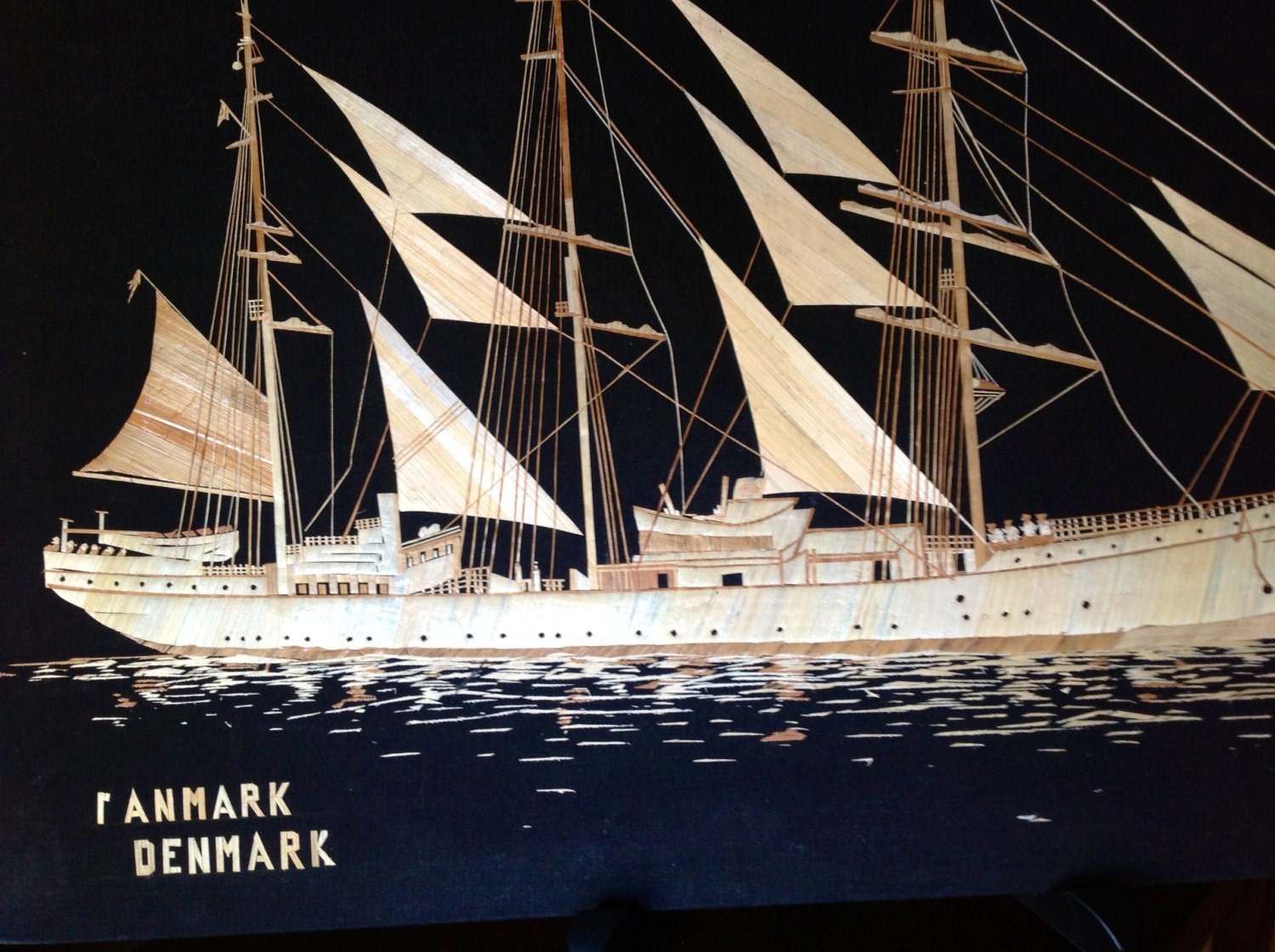 Anmark  the sailing ship of Denmark. TALLSHIP of Denmark. Handmade leaf art.