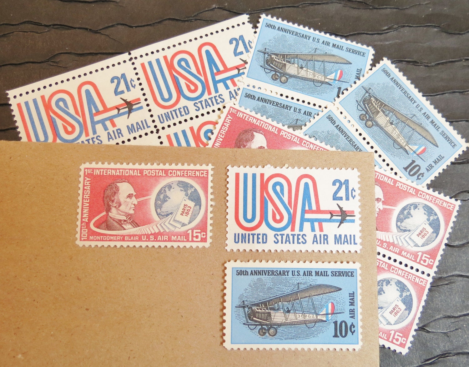 Par Avion .. Air Mail .. PREMIUM .. UNused Vintage Postage Stamps  .. post 5 letters