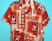 ALOHA Mens Vintage Orange Hawaiian Shirt