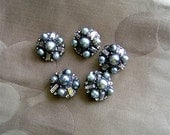 50s black pearl and rhinestone buttons - set of 5 - dress maker button set - sewing tailoring custom tailoring