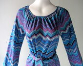 70s Missoni style print jersey dress - Tiffany blue turquoise purple print - Mad Men fashion chic - 1960s 1970s fashion