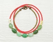 Seed Bead Necklace // Mint and Coral // Chrysoprase and Brass // Seed and Stone No5