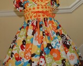 Flower garden kyoko style dress with ruffled neckline and cutie puffed sleeves for girls and infants