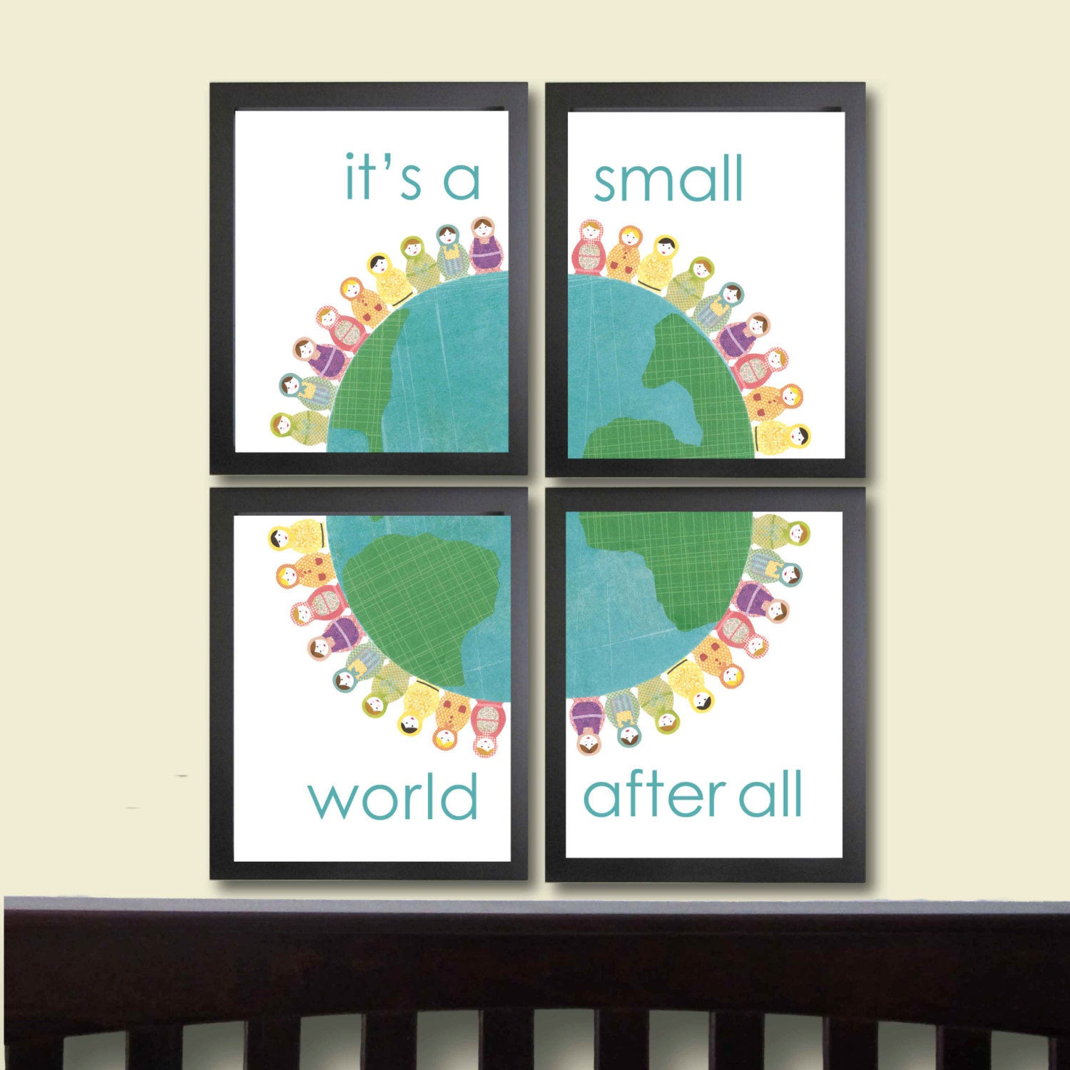 Baby Girl Nursery Art Print, It's a Small World, Set of four 8 x 10 prints, Kids Wall Decor, Children's Art