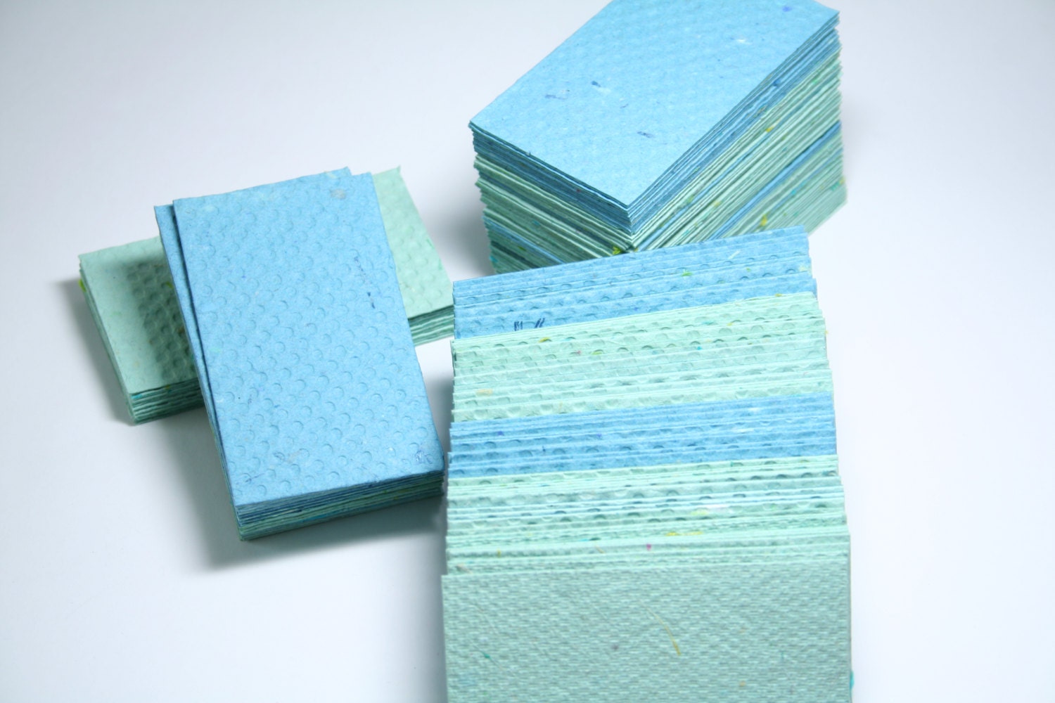 150 Blank Business Cards (Made From 100% Recycled Handmade Paper) In Mint & Ocean
