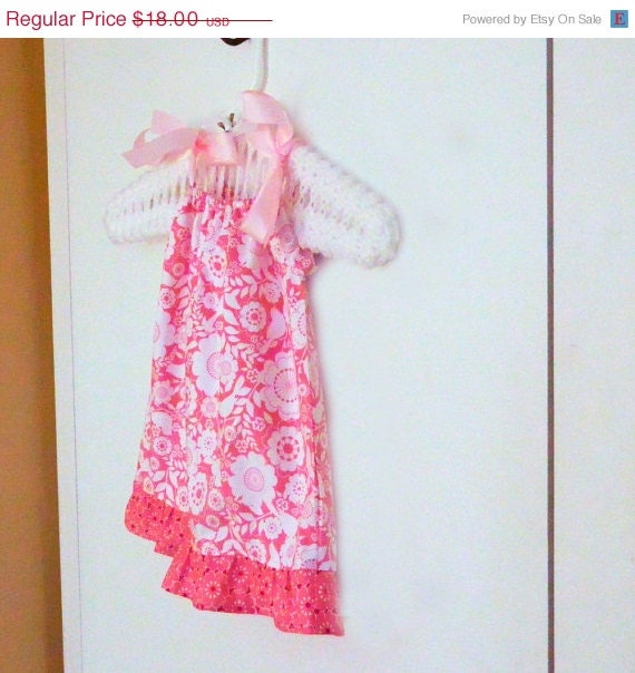 SALE Toddler Dress - Pink & White Flowers- made to order newborn - 5T