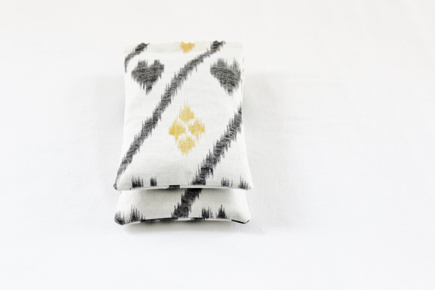 Modern Tribal Lavender Sachets, Yellow Diamonds & Gray Hearts on Cream, Scented Drawer Sachets