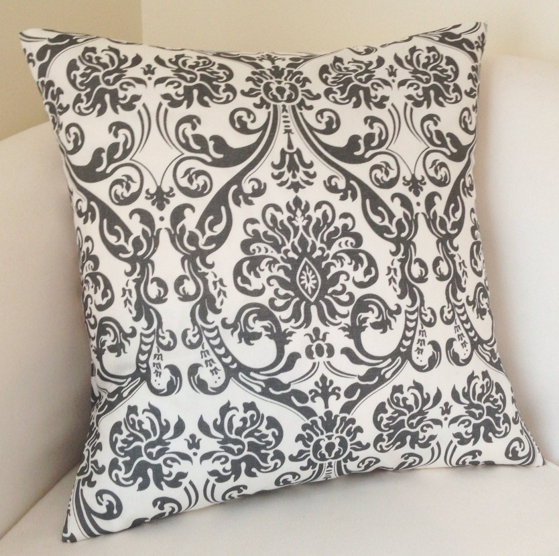 Gray Pillow Cover Decorative Throw Damask Pillow 18x18 Inch Cushion Accent Sofa