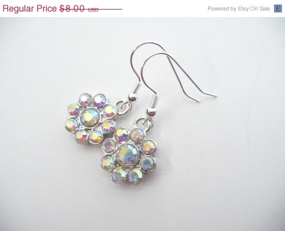 ON SALE Rhinestone Flower Pendant Earrings