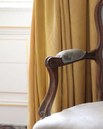 Paris, furniture, chair, blue, yellow, drape, print, photo, lifestyle, home decor, fine art photograph 8"x10"