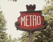 Paris, metro, print, Art Nouveau, organic, metro stop, Paris, France, Europe, green, nature, red, white, simple, fine art photograph 8"x10"