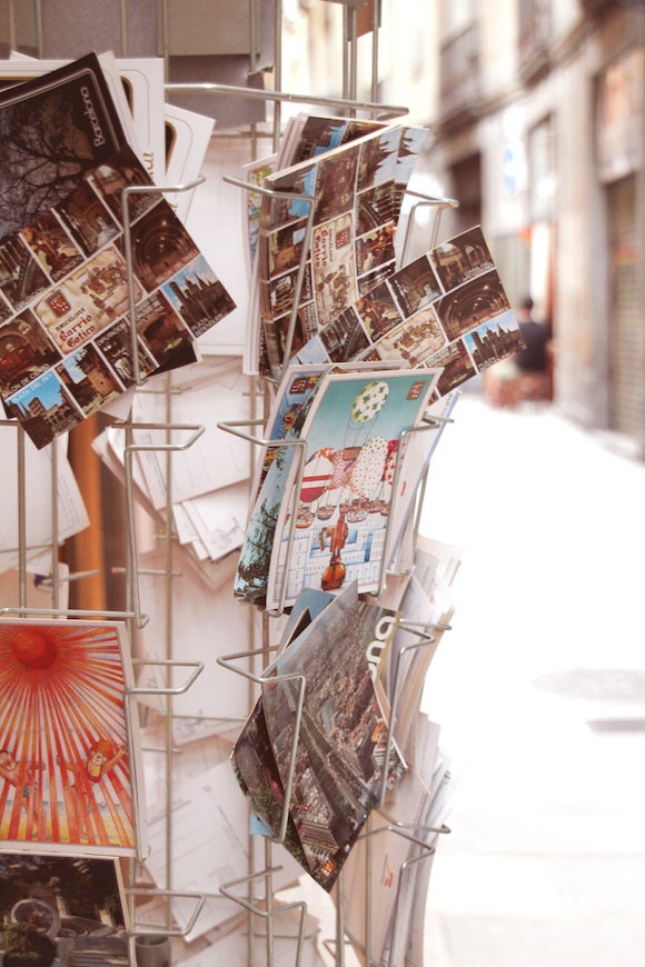 Post Cards, paper product, tourist, travel, orange, blue, teal, souvenir, letter, mail, europe, fine art photograph 8"x12"