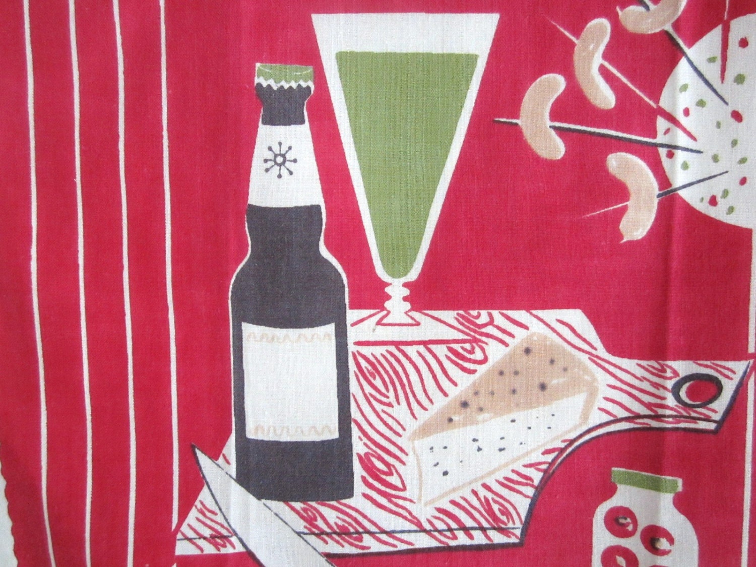 Vintage MCM Towel Beer Cheese Board Weenies