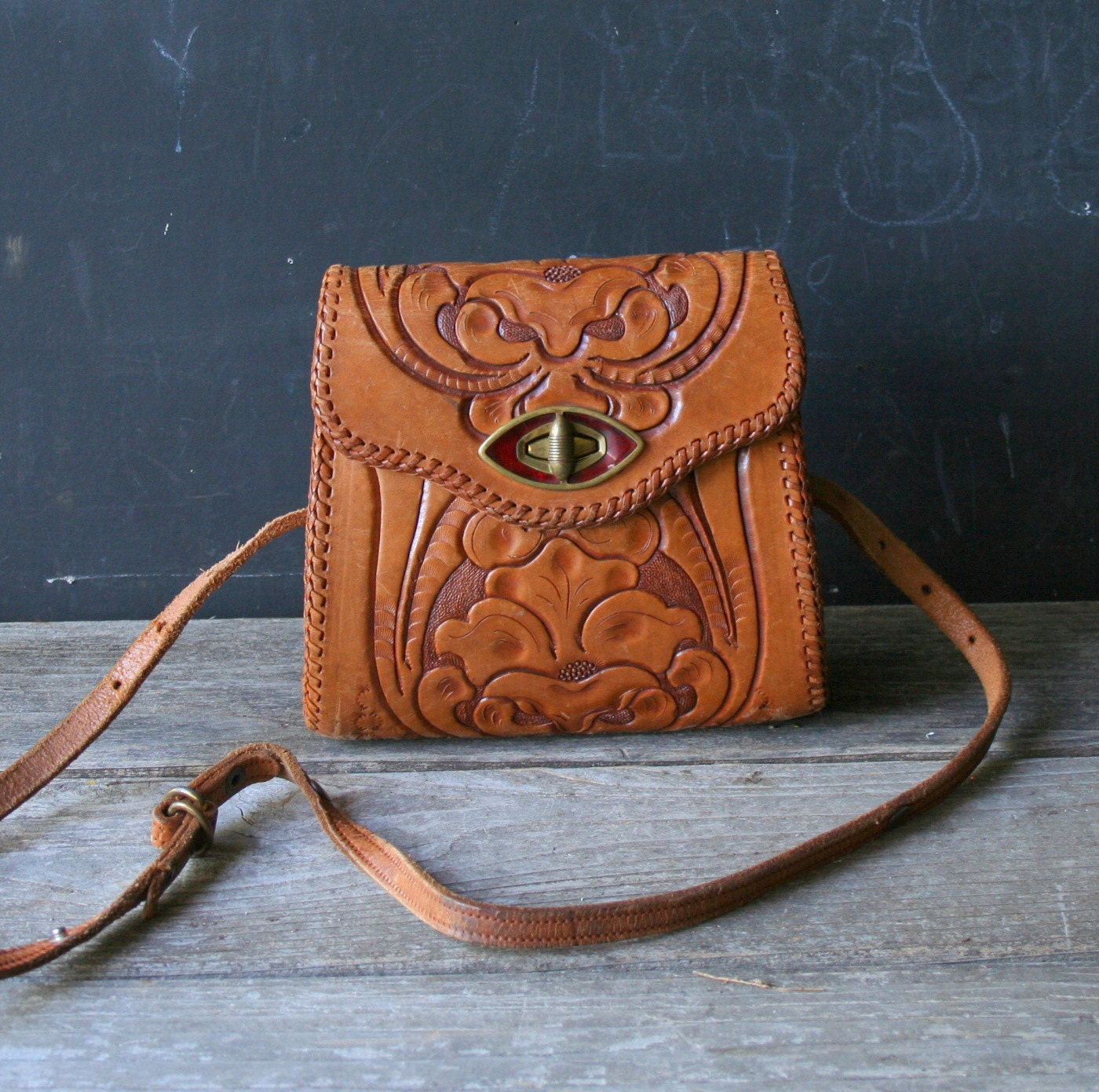 Vintage Purse Hand Tooled Leather Tan From Nowvintage on Etsy