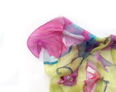 Neon silk scarf.Scarf silk paint by hand.Umbrellas in neon pink and yellow. Mothers day gift -OOAK-