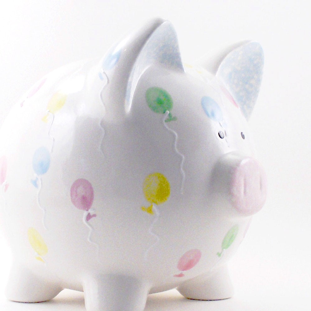 Personalized Piggy Bank - Balloons - with hole or NO hole in bottom