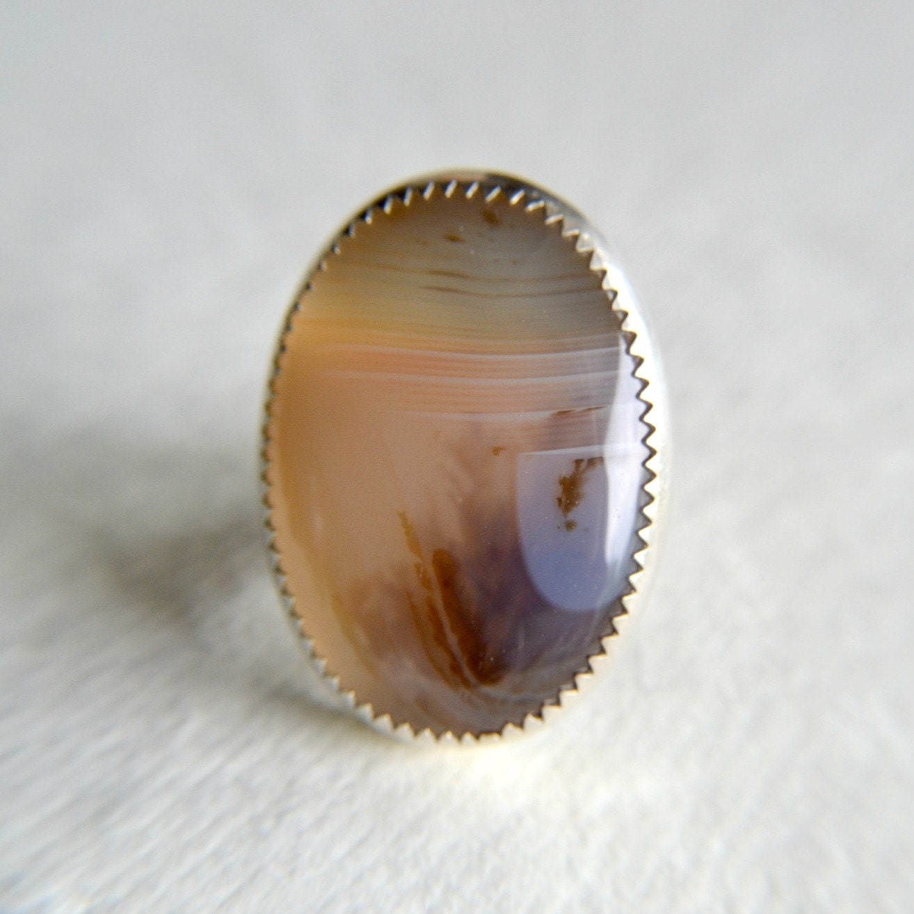 Montana Agate ring, metalwork jewelry, sterling silver, ring size 5 - Drifting
