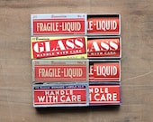 Just Be Careful - Vintage Dennison Gummed Labels - Fragile, Liquid, Glass, Handle With Care - Moving - Office - Red