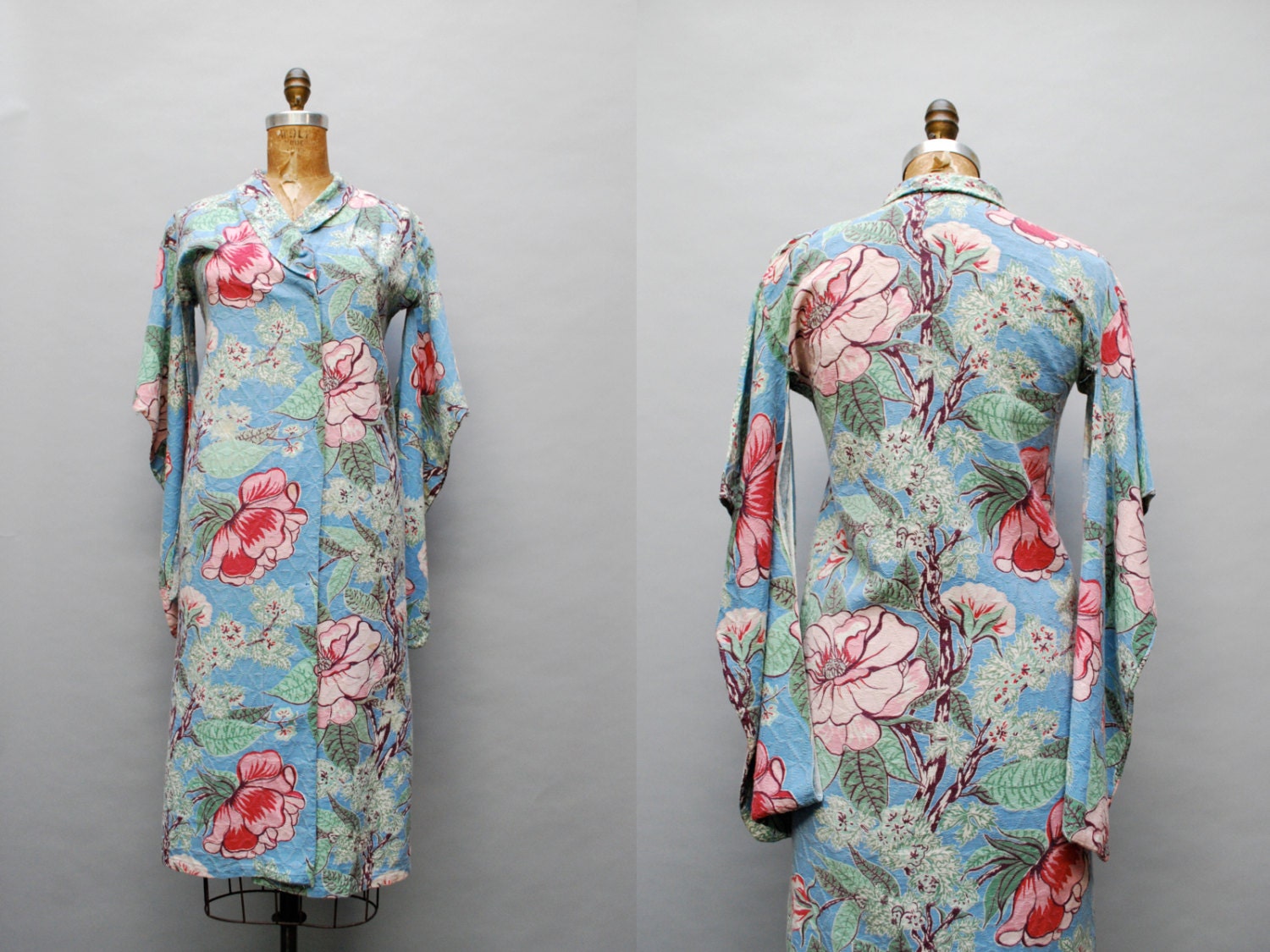 vintage 1930s barkcloth floral kimono jacket