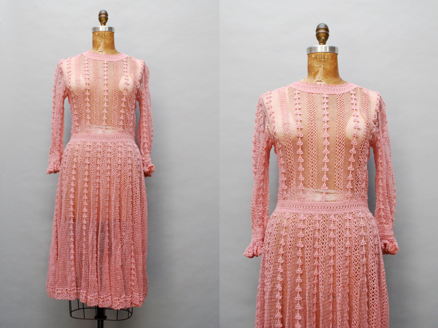 vintage 1930s tatted rose dress. crochet lace