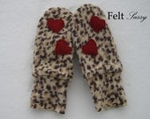 Women's Felted Mittens - Red Heart Leopard - Fully Lined - Recycled Wool Sweater - by FeltSassy