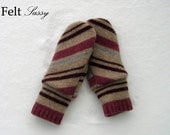 Women's Felted Mittens - Purple Stripe - Fully Lined - Recycled Wool Sweater - by FeltSassy