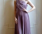 70s Lavender Draped Pleated Grecian Asymmetrical Gown