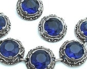 Vintage Bracelet Earrings Jewelry Set Dramatic Sapphire Blue Cut Glass, FREE US SHIPPING