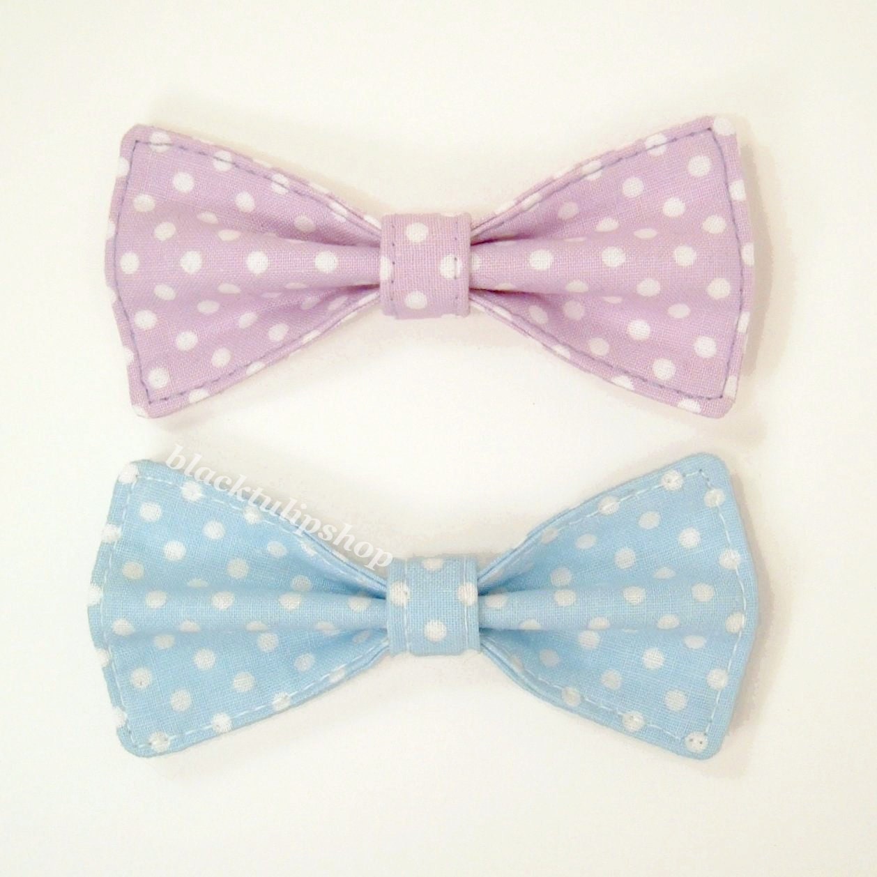 Cute White Polka Dot Hair Bow Clip Barrette Light Purple or Blue - You Choose