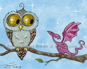 ORIGINAL dragon and owl ACEO PAINTING by Amy Brown
