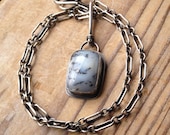 Sterling Silver Dendritic Opal Necklace Rustic Chunky Chain Long Riveted Dangle