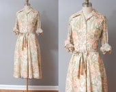 1960s Dress - Botanical Print 60s Shirtwaist Dress - Rose and Fern