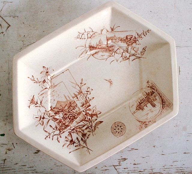 Antique Brown Transferware Platter / Aesthetic Movement / English