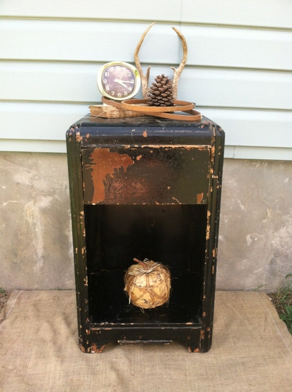 Antique - Rustic Farmhouse - Chippy Art Deco - Vintage - Wooden Nightstand - Drawer - End - Side Table - CHIC