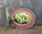 Vintage - Upcycled - Peachy Keen - Architectural Oval Mirror - Prairie Farmhouse Cottage CHIC