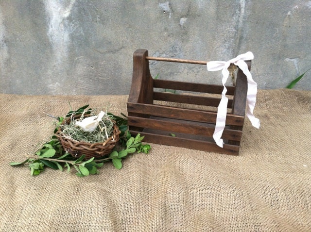 Vintage - Rustic Farmhouse Cottage - Wooden Basket - Caddy - Praire Girl Tote - Planter - CHIC Display