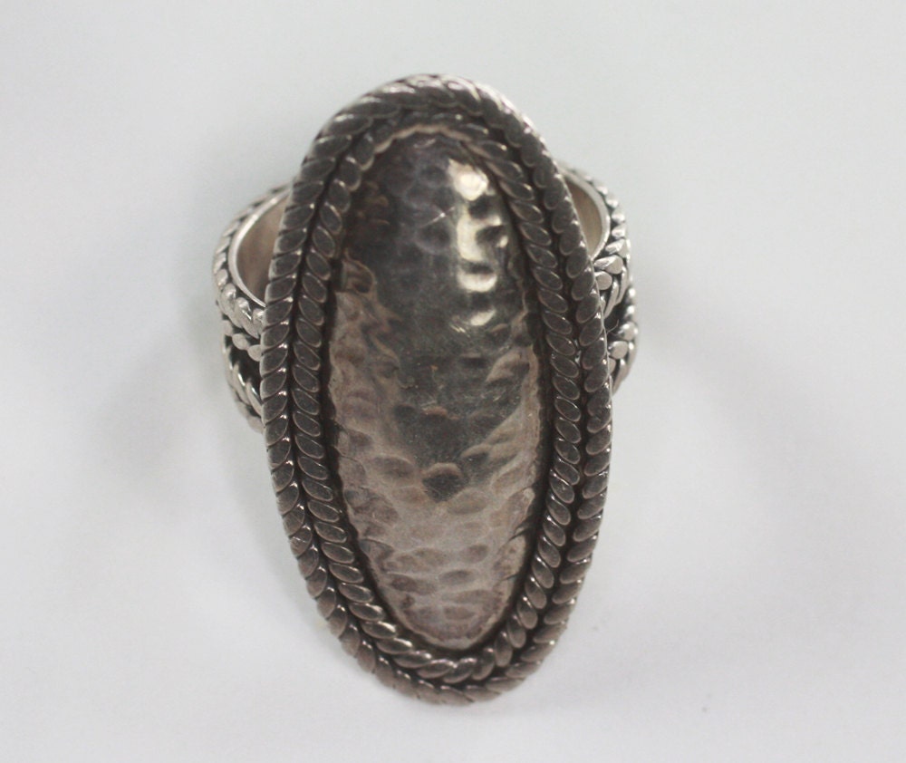 Vintage Hammered Sterling Ring Modernist Large Signed