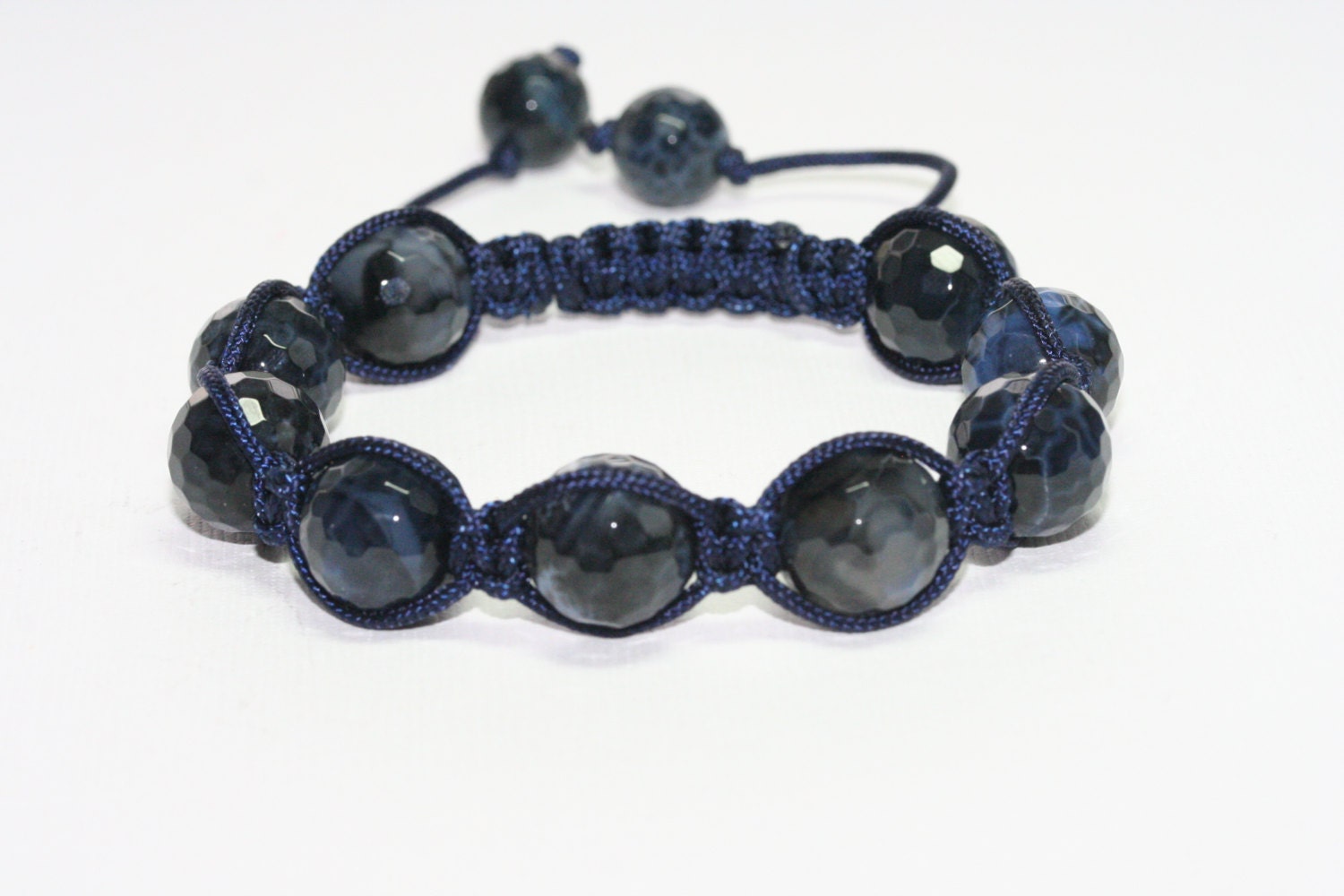 Dark Navy Blue Fire Crackle Agate Gemstone Shamballa Bracelet