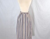 1980s Vintage Cotton Pencil Skirt - Plaid Midi Length - Autograph American Clothing - Small