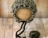 Chunky Bonnet with Minky Pom Poms - newborn photo prop