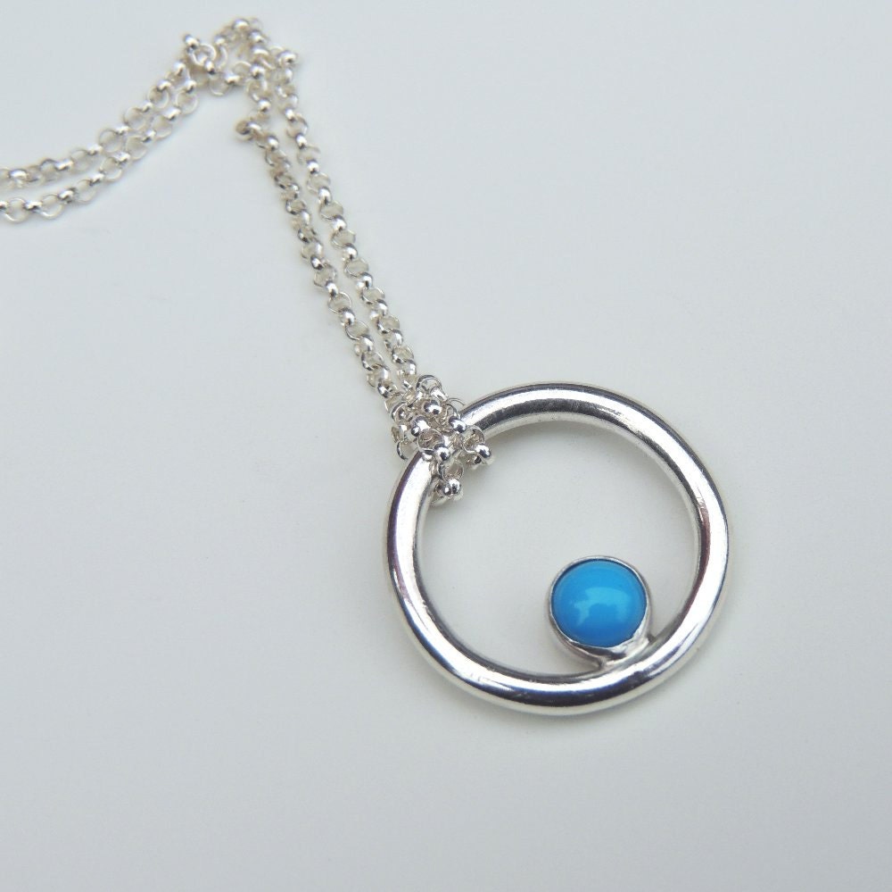 Turquoise Necklace Sterling Silver Eternity Pendant Simple Circle Necklace