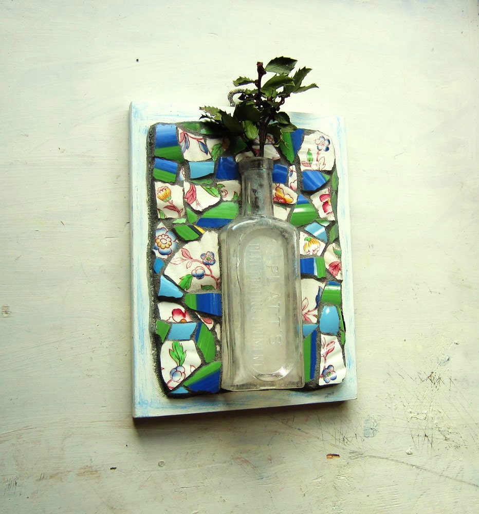 Mosaic Vase with Vintage Bottle