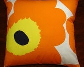 Poppy Pillow Casing Bold Orange from Finland. 18x18" Finnish designer fabric VINTAGE Marimekko, US ship only