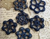 PRICE REDUCED - 6 vintage BLUE outdoor faucet knobs - perfect for the altered artist - no 383