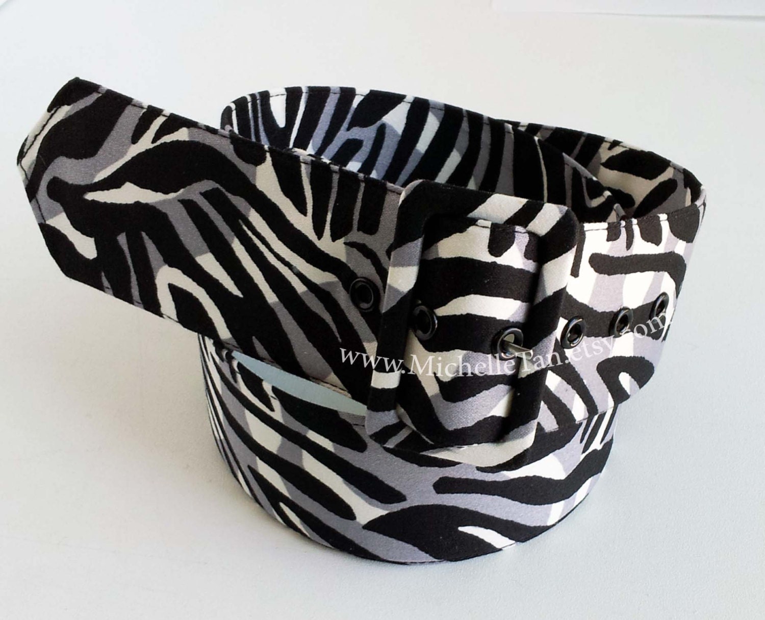zebra print belt 2 inch wide fabric covered belt
