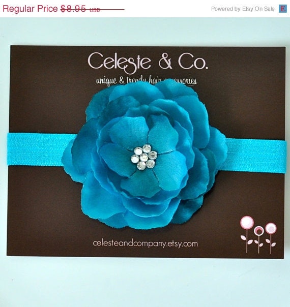 SPRING SALE Infant Headband - Baby Headband - Baby Girl Headband - Flower Headband - Newborn Headband - Teal Flower Clip on Headband - Phot
