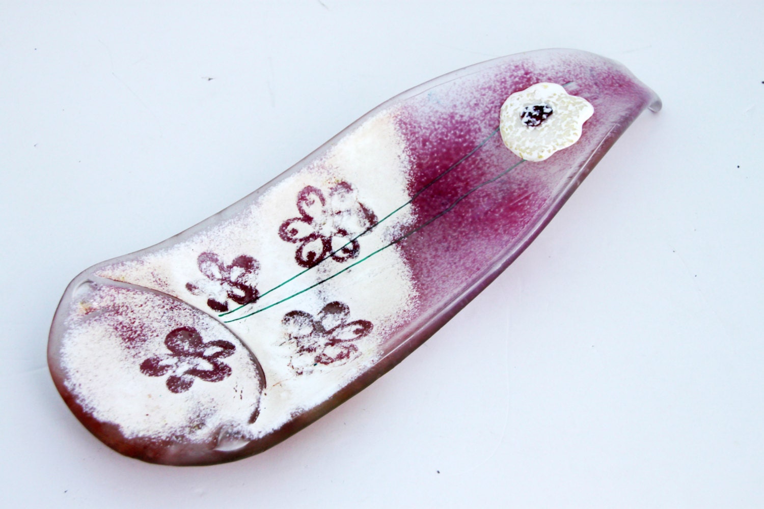 fused glass Curved painted  Wine Bottle Serving Tray,  Recycled glass  artworke