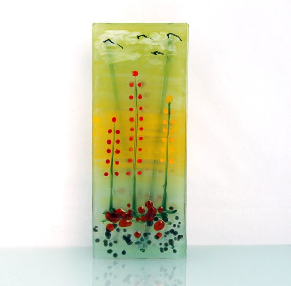 Fused glass vase, Spring  landscape Tone