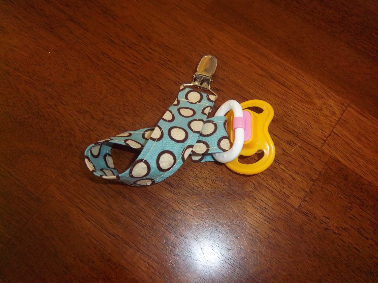 Polka Dots on Blue Pacifier Clip